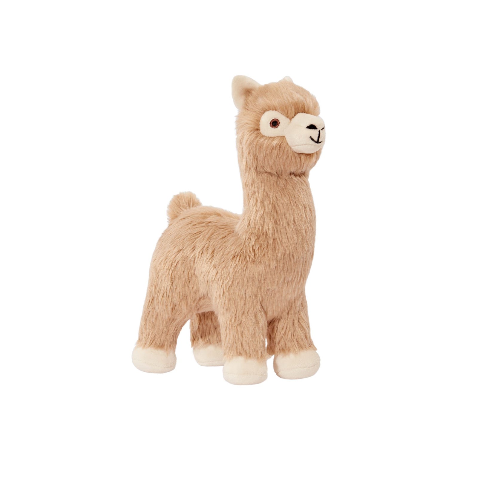 Fluff & Tuff Inca Alpaca sandy luxury plush dog toy standing on transparent background