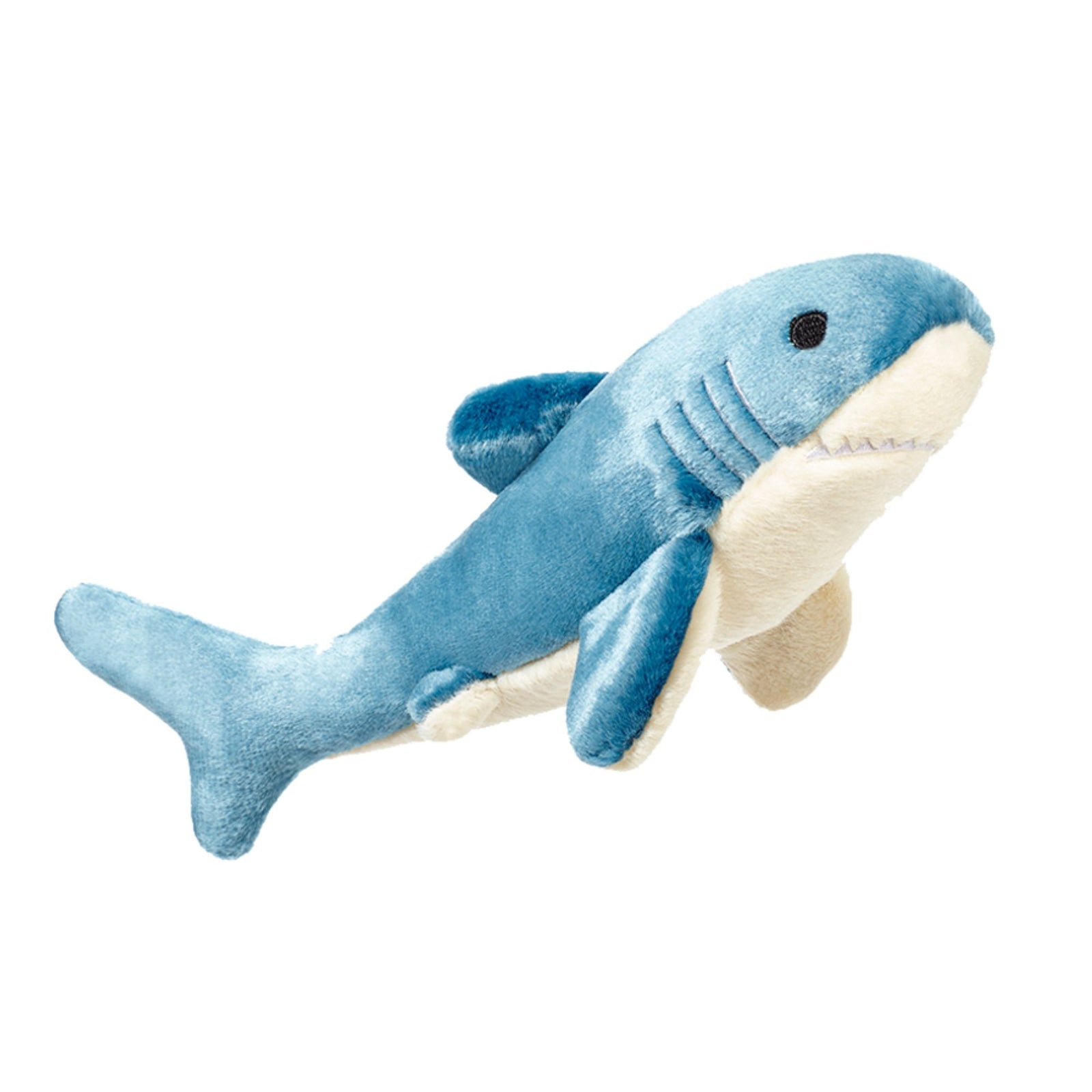 Fluff & Tuff Tank Shark blue plush dog toy on white background