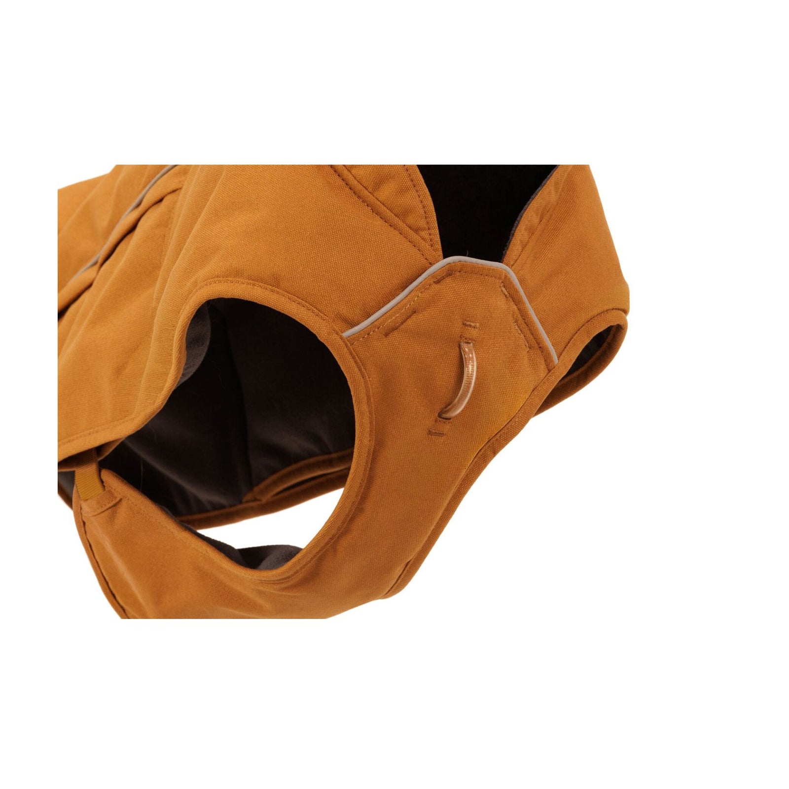 Ruffwear Overcoat Fuse insulated vest, underside view showing integrated harness construction and chest leash attachment loop
