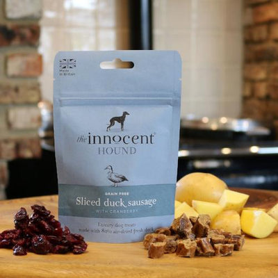 The Innocent Hound Sliced Duck & Cranberry Sausages | Barks & Bunnies