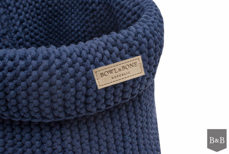 Bowl & Bone Republic Cotton Basket Navy, Dog Toy Storage | Barks & B..
