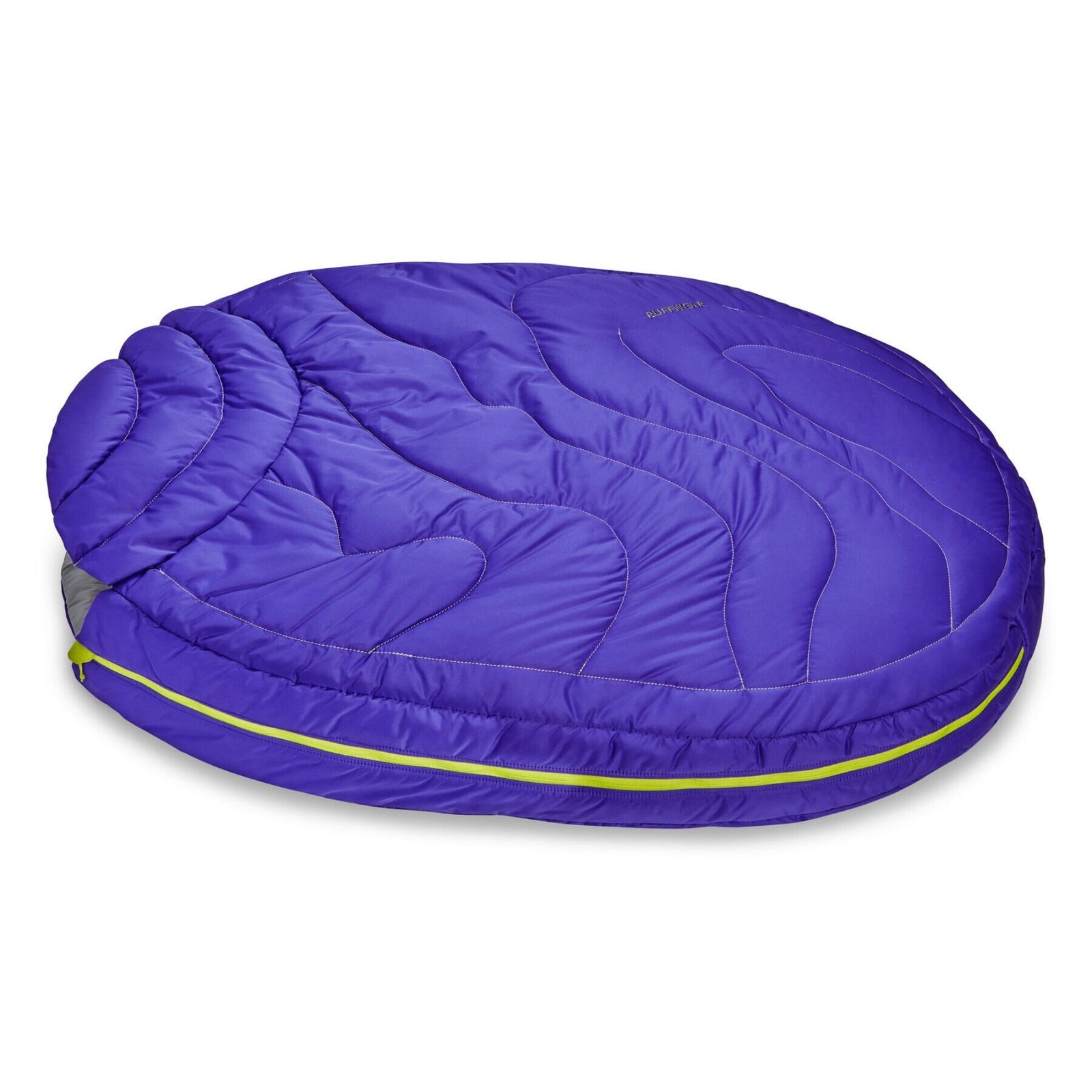 Ruffwear Highlands Dog Sleeping Bag seen from above, zipped closed