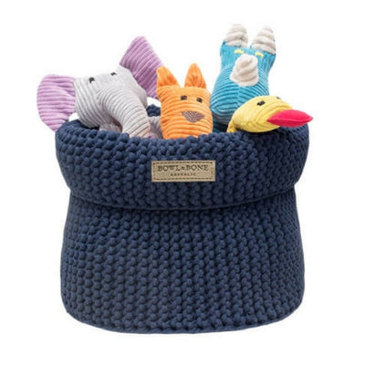 Bowl & Bone Republic Cotton Basket Navy, Dog Toy Storage | Barks & B..