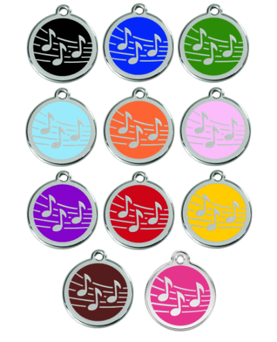 Red Dingo Music Notes Dog Tag, Enamel Pet ID Tag UK | Barks & Bunnies