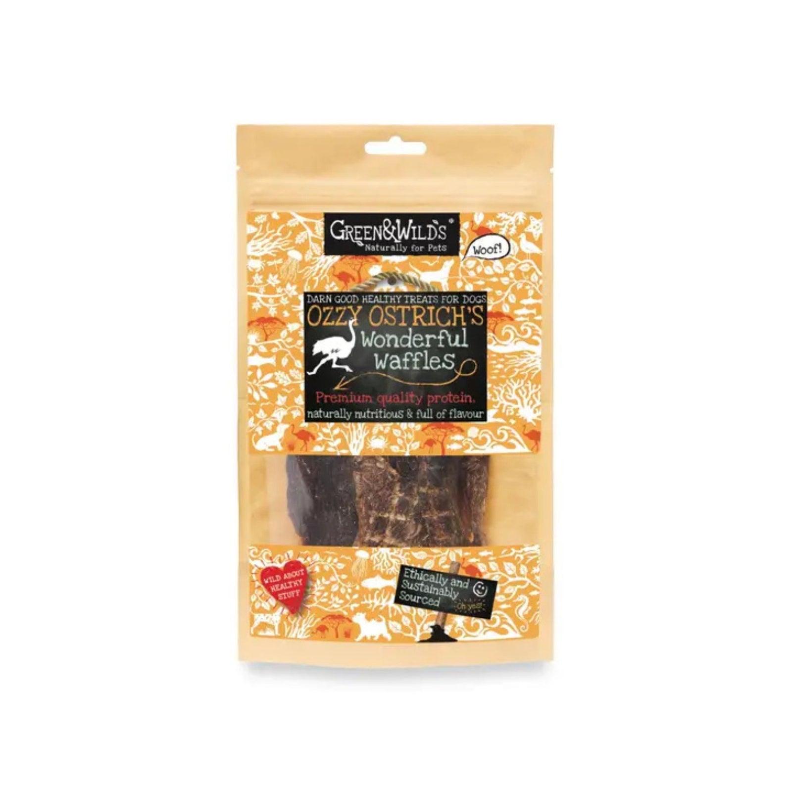 Green & Wilds Ozzy Ostrich's Wonderful Waffles Dog Treats | Barks & Bunnies