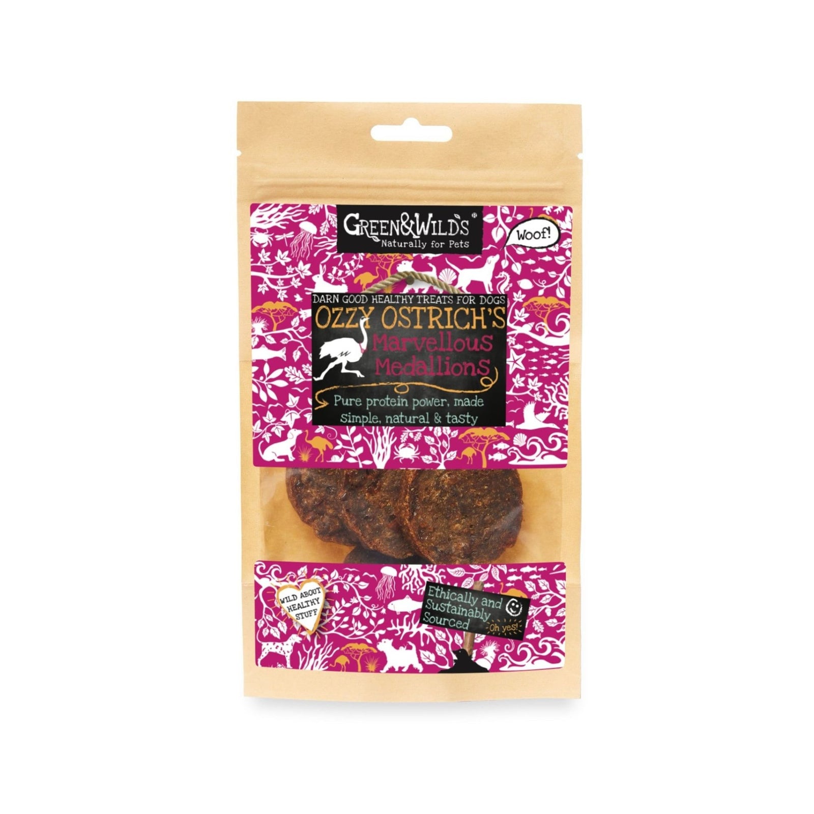 Ozzy Ostrich's Marvellous Medallions Dog Treats | Barks & Bunnies