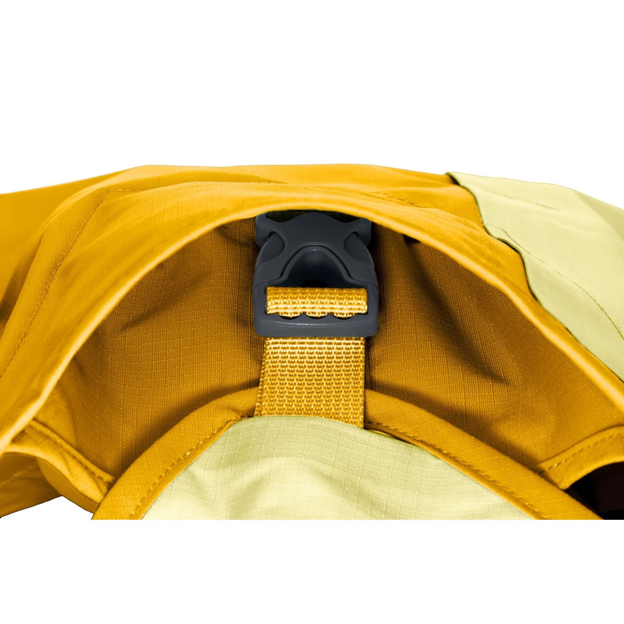 Ruffwear Sun Shower Jacket buckle and fastening detail mineral yellow