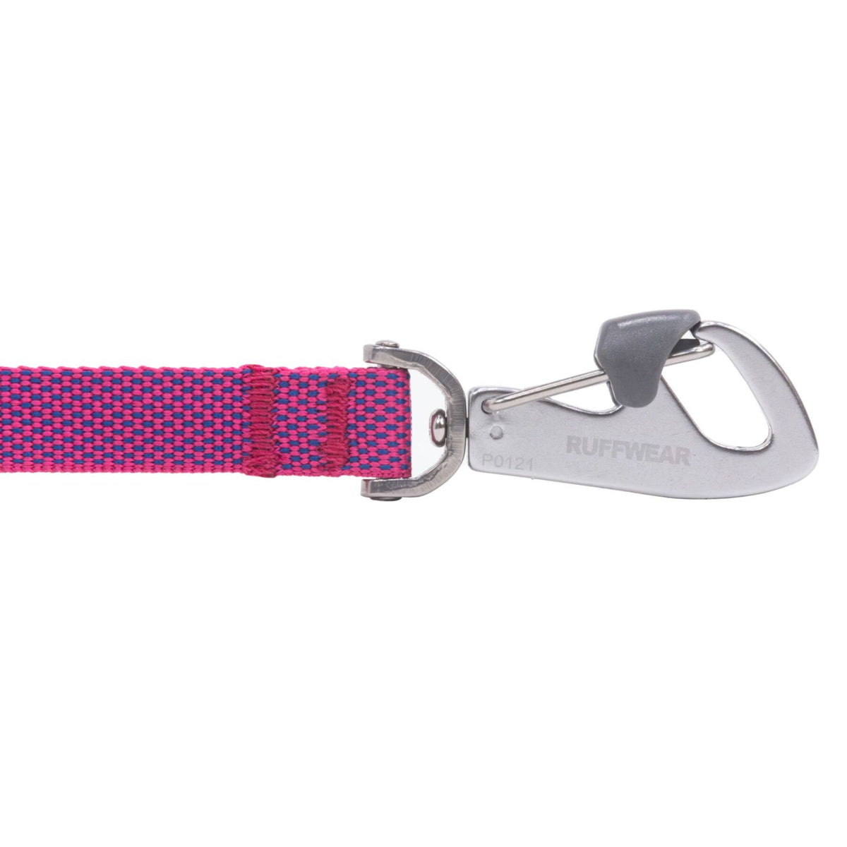 Close-up of the Ruffwear Hi &amp; Light Dog Lead in Alpenglow Pink showing the lockable Crux Clip and pick-up bag stash pocket