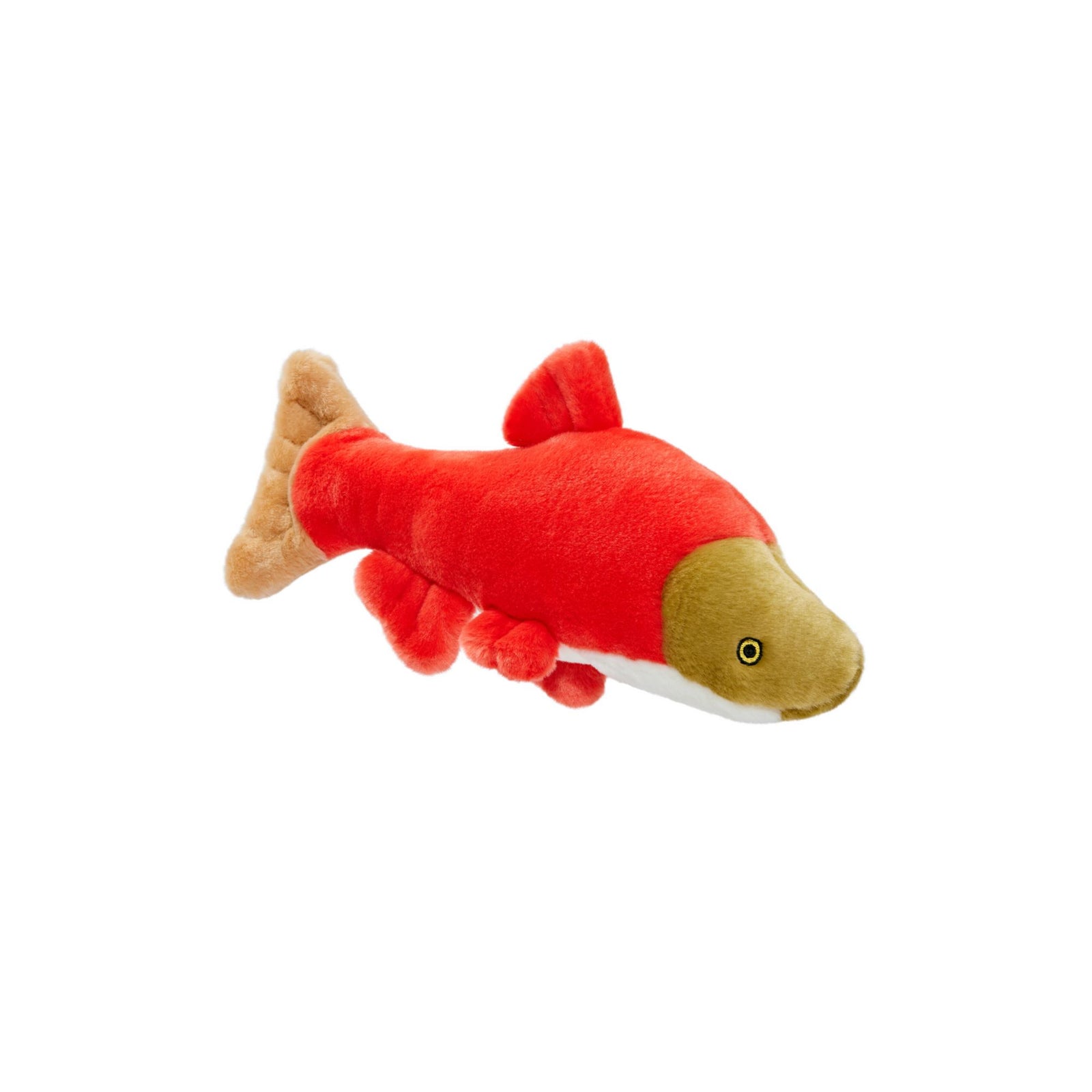 Fluff & Tuff Cedar Salmon red plush dog toy on white background