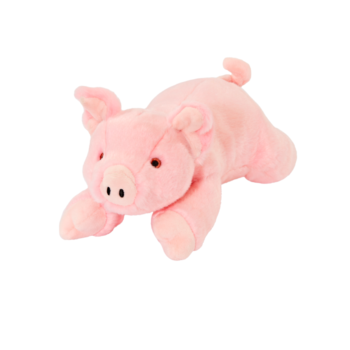 Fluff &amp; Tuff Petey Pig pink luxury plush dog toy lying down on white background