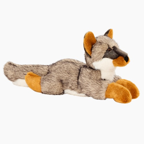 Fluff & Tuff Sterling Silver Fox squeaky plush dog toy, medium size, tail raised