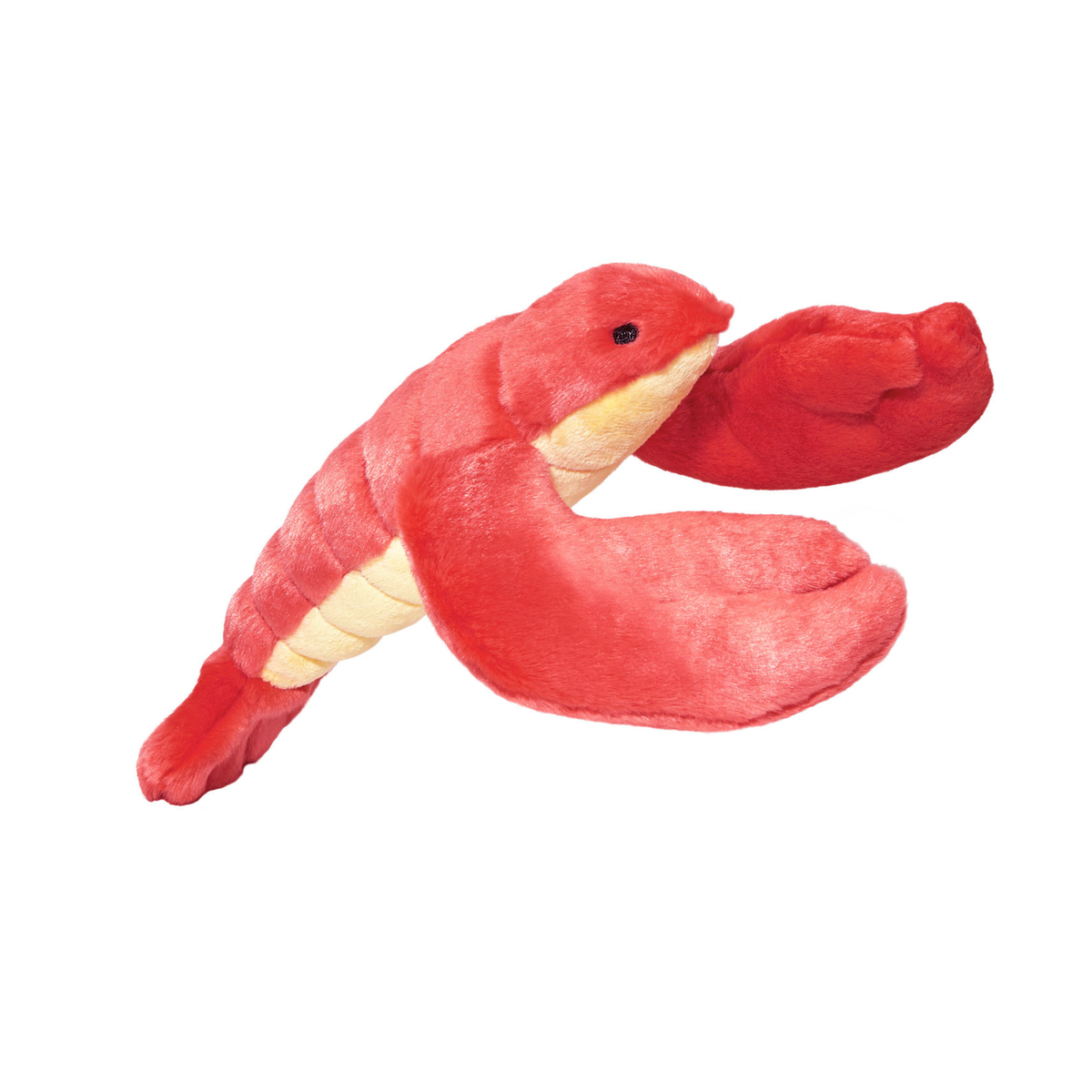Fluff and Tuff Manny Lobster plush dog toy in red with cream belly and large claws on white background