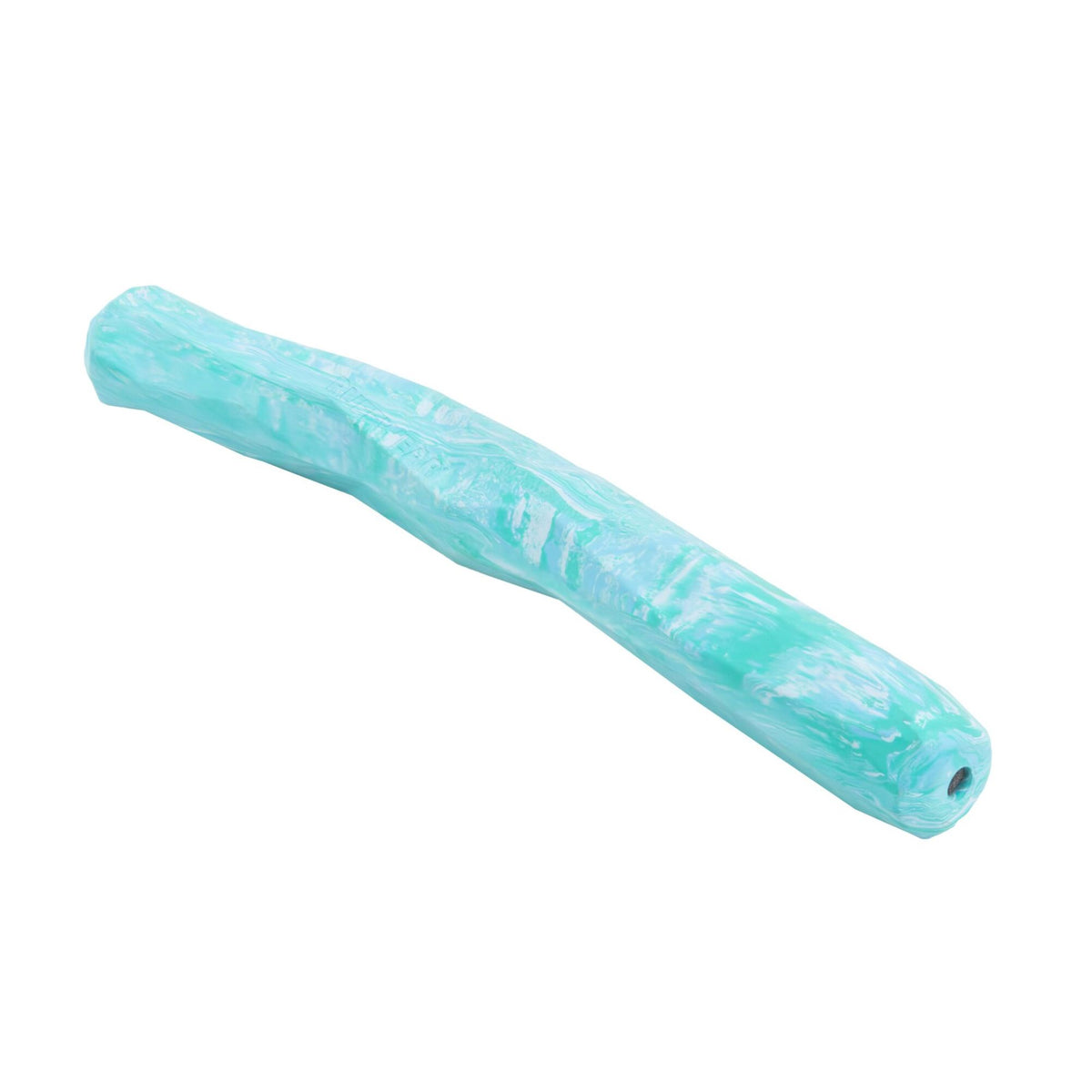 Ruffwear Gnawt-a-Stick dog fetch toy in Glacial Blue on a white background, showing the irregular natural latex rubber surface and curved stick shape