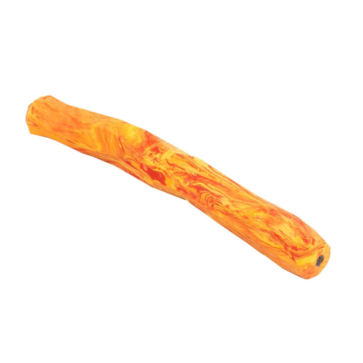 Ruffwear Gnawt-a-Stick dog fetch toy in Salamander Orange on a white background, showing the irregular natural latex rubber surface and curved stick shape