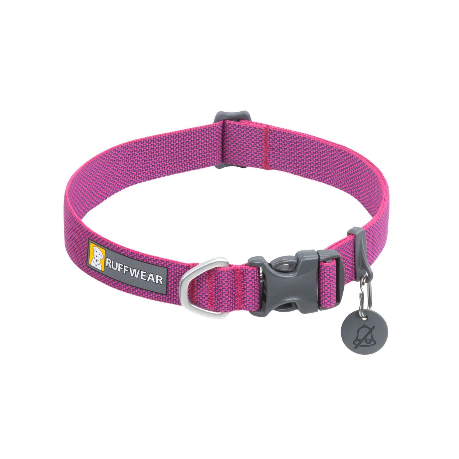 Ruffwear Hi & Light dog collar in Alpenglow Pink, showing side-release buckle and aluminium D-ring