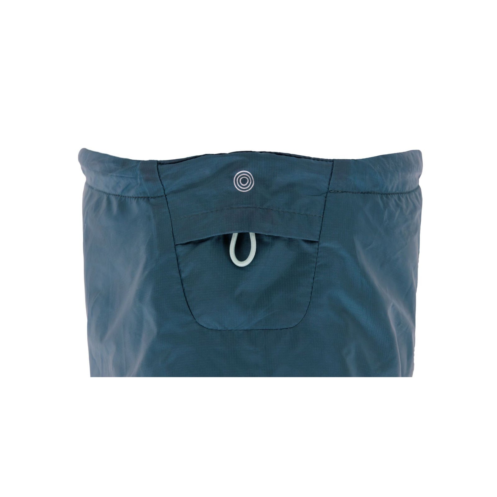 Ruffwear Mt. Hoodie dog neck gaiter in Deep Teal - cord-lock cinch detail visible at the top, smooth polyester shell side facing out