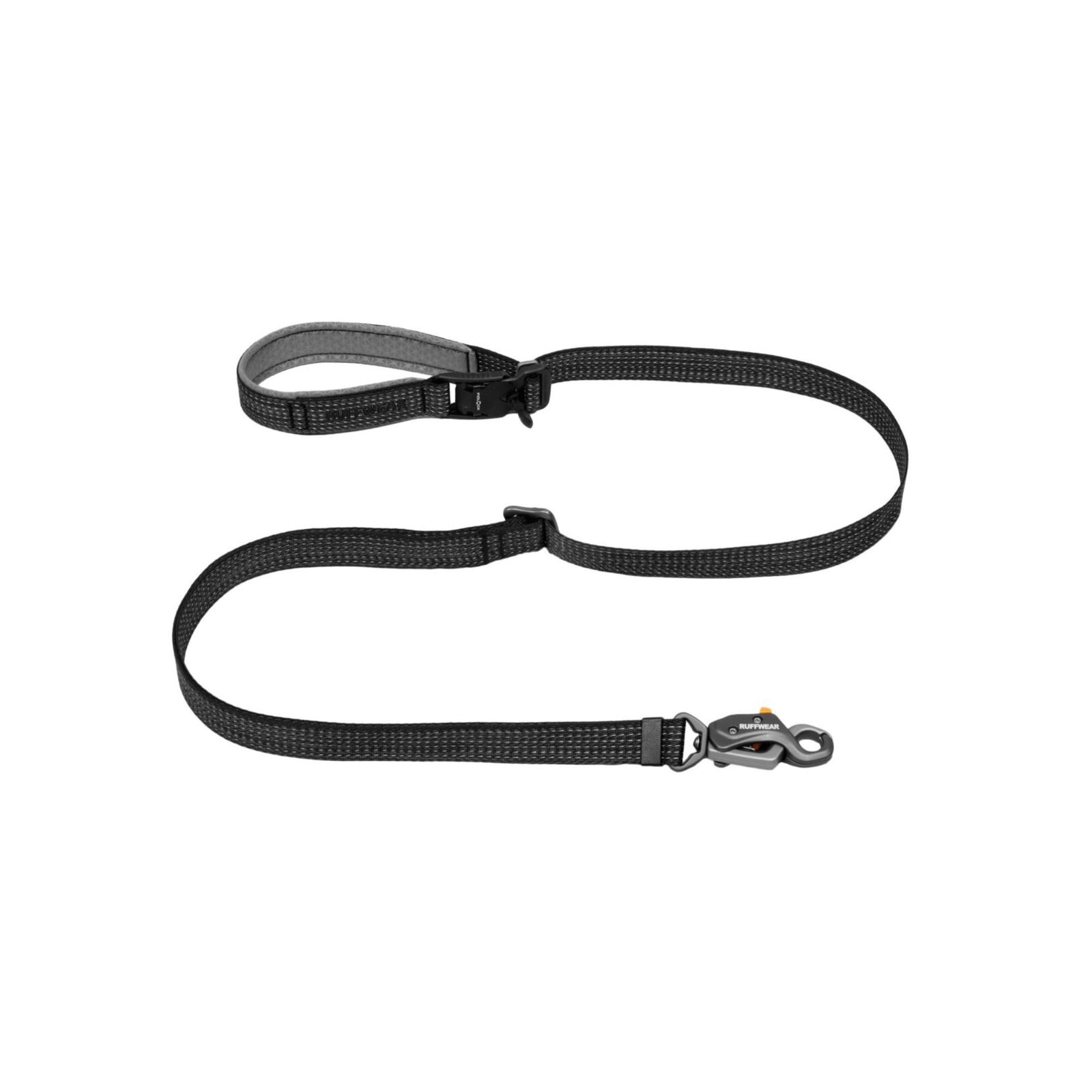 Ruffwear Ridgeline Dog Lead in Obsidian Black — padded handle with Fidlock magnetic buckle and Auto-Locking Talon Clip