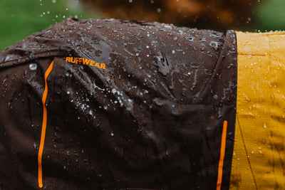 Close-up of Ruffwear Sun Shower Jacket fabric showing water resistance