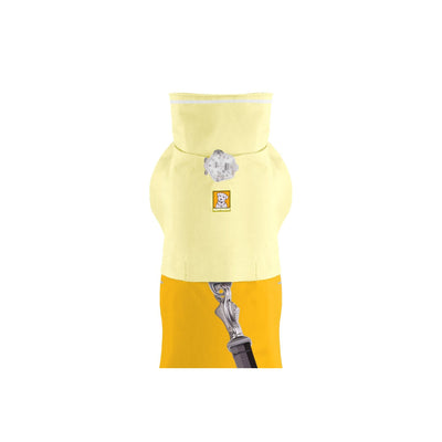 Ruffwear Sun Shower Jacket in Mineral Yellow, overhead view showing two-tone yellow and cream panelling