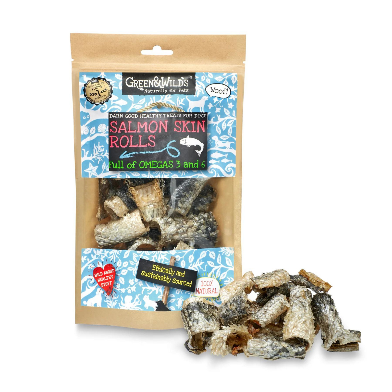 Green & Wilds Salmon Skin Rolls Dog Treats | Barks & Bunnies