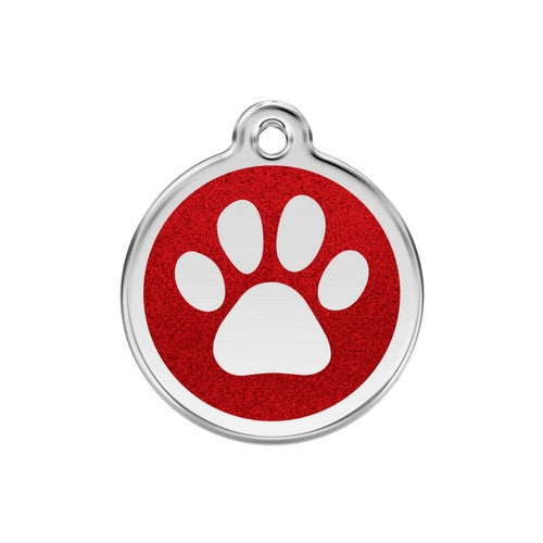 Red Dingo Glitter Paw Print Dog Tag, Enamel Pet Tag UK Barks