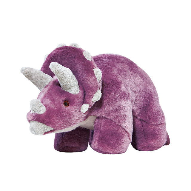 Fluff &amp; Tuff Charlie Triceratops purple luxury plush dog toy on white background"
