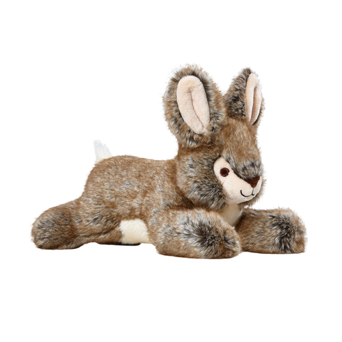 Fluff &amp; Tuff Reese Rabbit brown luxury plush dog toy lying down on white background"