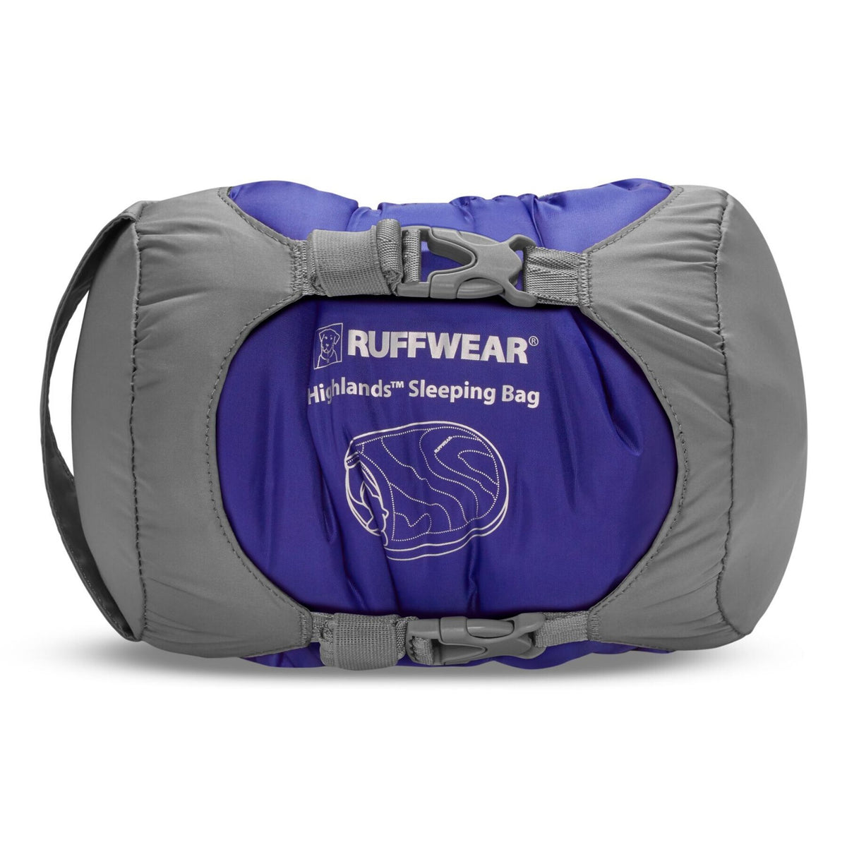 Ruffwear Highlands Dog Sleeping Bag stuff sack with Ruffwear branding